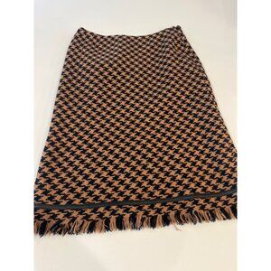 INC Houndstooth Fringe Pencil Skirt Size 4 Wool Blend Brown & Black
